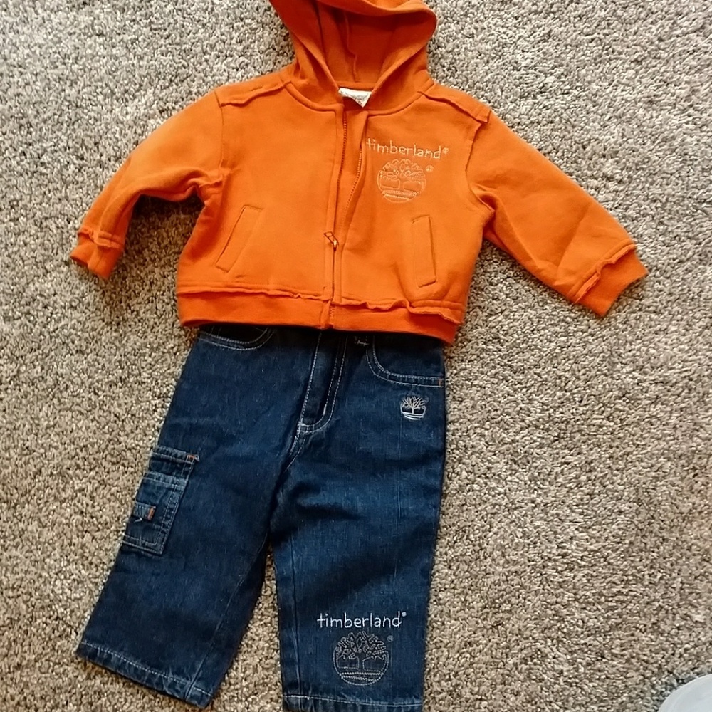 Super cute Timberland jeans and jacket 12 months